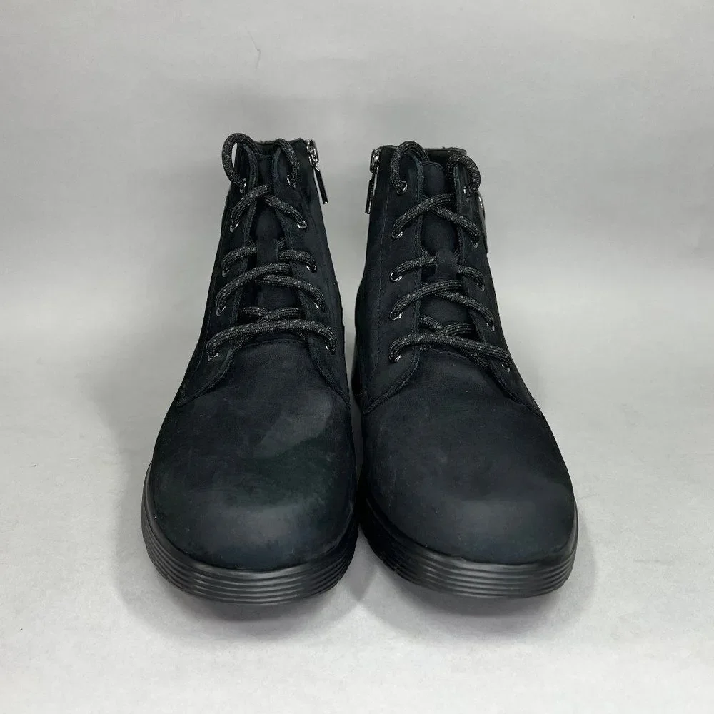 Munro Buckley Boots Women's Size 8.5 Black Nubuck Leather Lace Up Buckle Combat - Picture 2 of 12